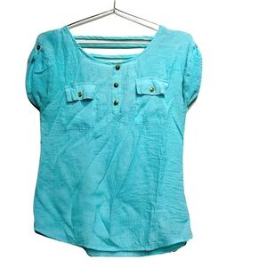Pearl Size S Lightweight Shirt Blouse Teal Color Back String Design